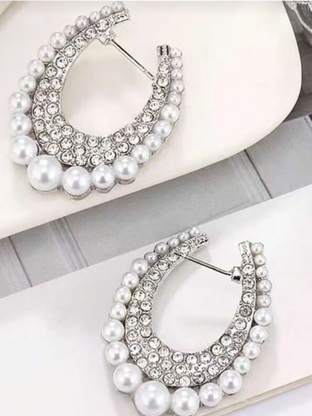 Elegant Pearl & Crystal Loop Earrings